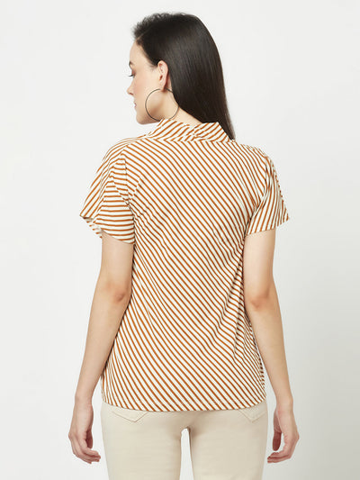  Dark Mustard Striped V-Neck T-Shirt