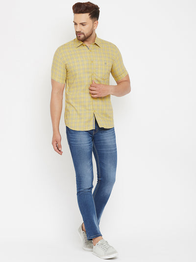 Yellow Checked Casual Shirt - Men Shirts