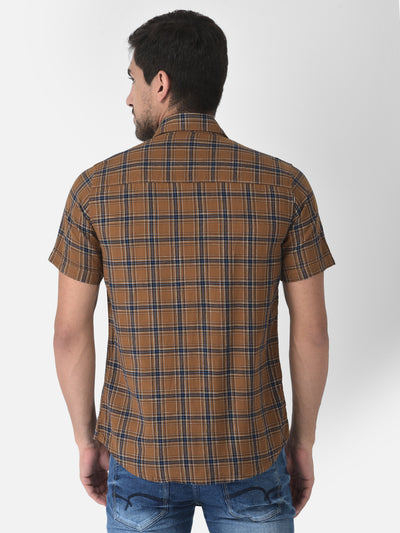 Brown Checked Short Sleeves Shirt - Men Shirts