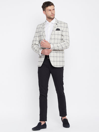 Grey Checked Notched Lapel Blazer - Men Blazers