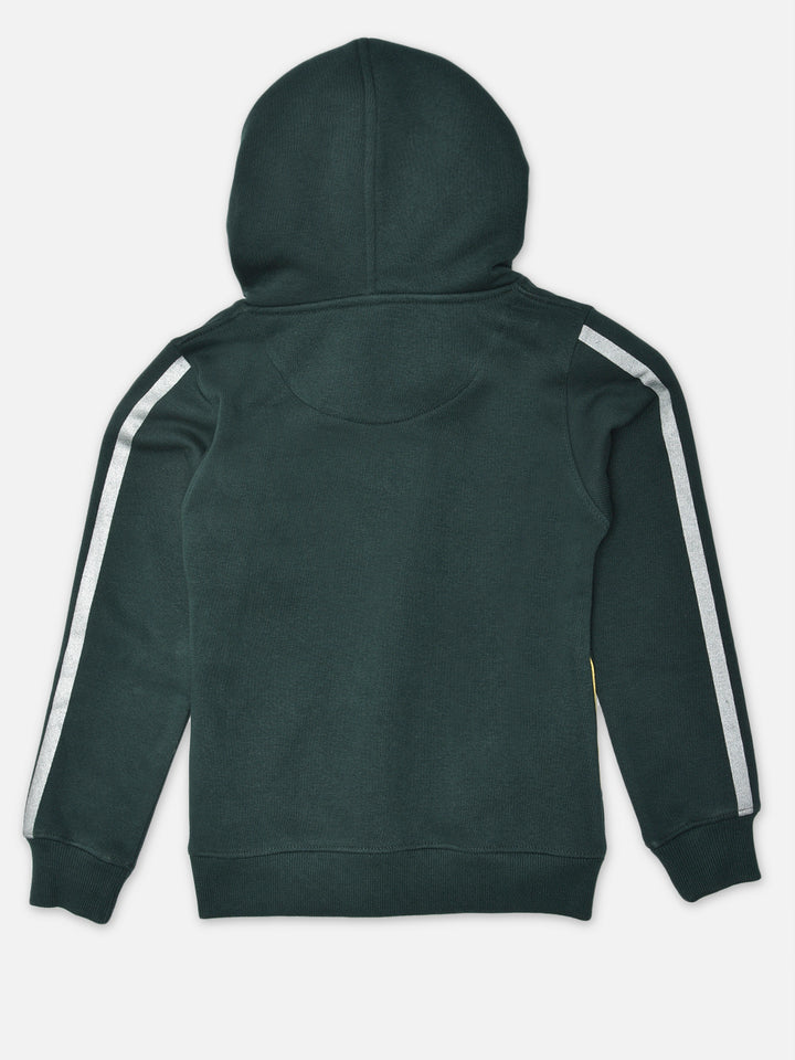 Green Printed Hooded Sweatshirt - Girls Sweatshirts