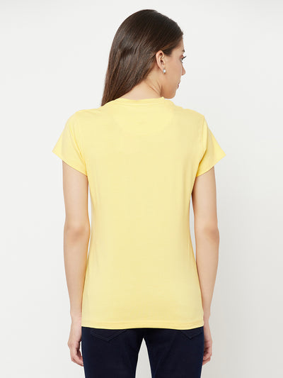 Yellow Printed Round Neck T-Shirt - Women T-Shirts