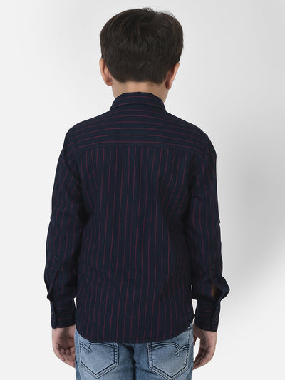 Navy Blue Shirt in Stripe Print 