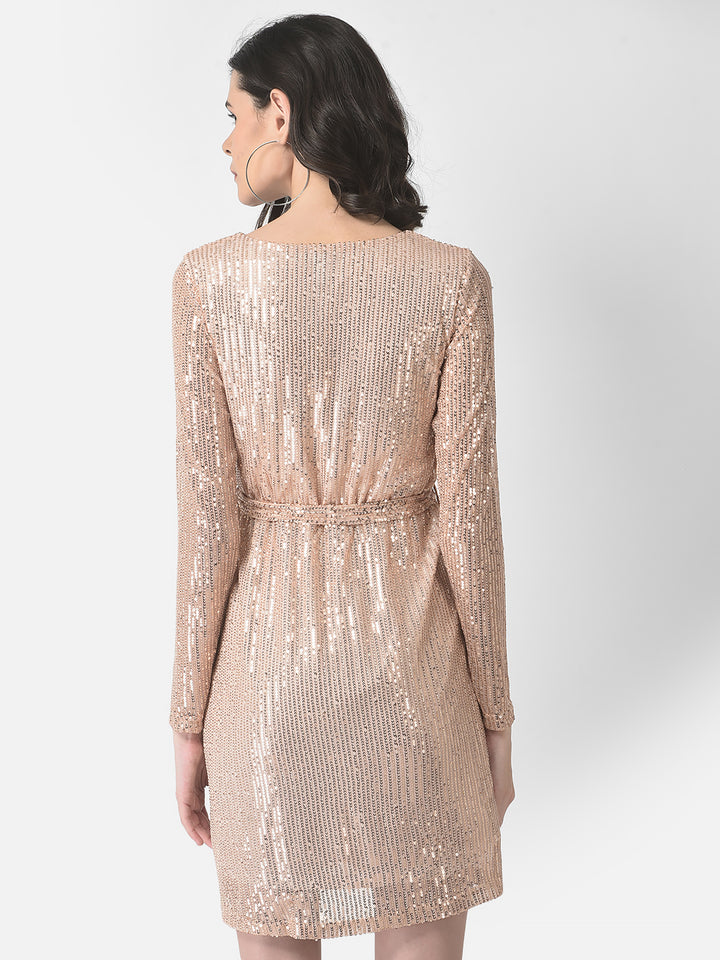 Beige Sequenced Dress-Women Dresses-Crimsoune Club