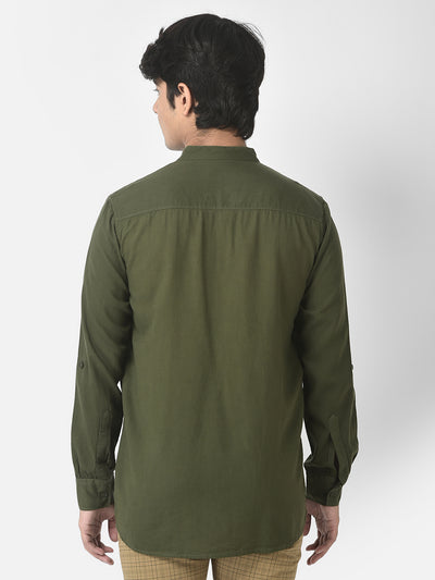 Olive Green Shirt-Style Kurta-Boys Kurta-Crimsoune Club