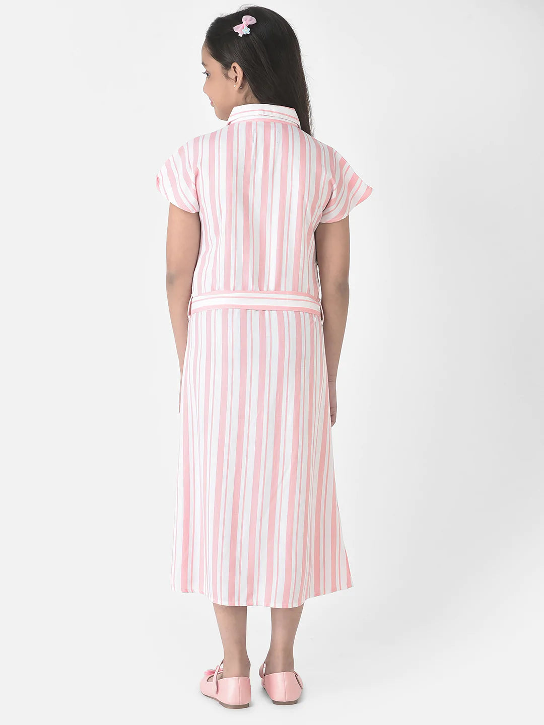  Pink Striped Longline Shirt Dress