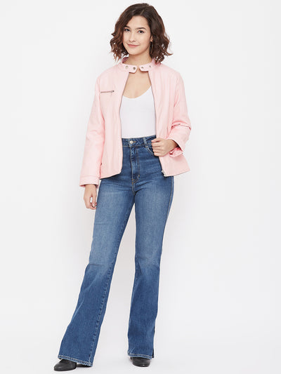 Pink Leather Jacket - Women Jackets