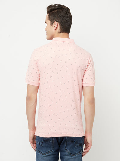 Pink Floral Printed Polo T-Shirt - Men T-Shirts