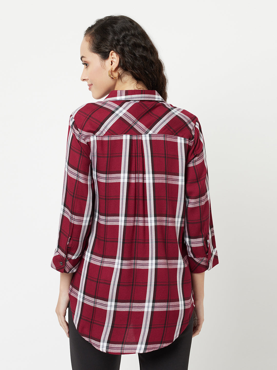 Maroon Checked Shirt-Women Shirts-Crimsoune Club