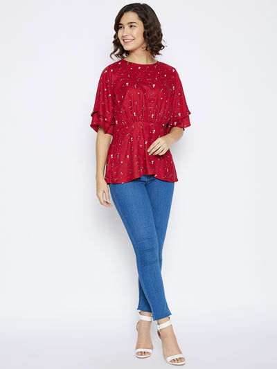 Red Floral Printed Top - Women Tops