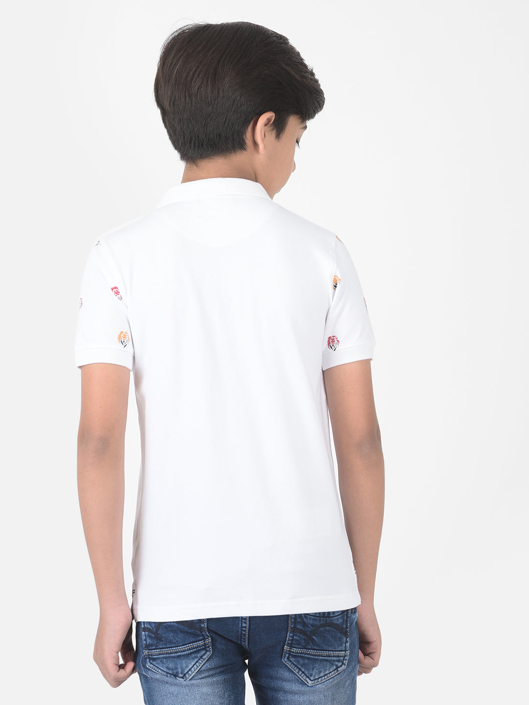 White Printed Polo T-shirt - Boys T-Shirts