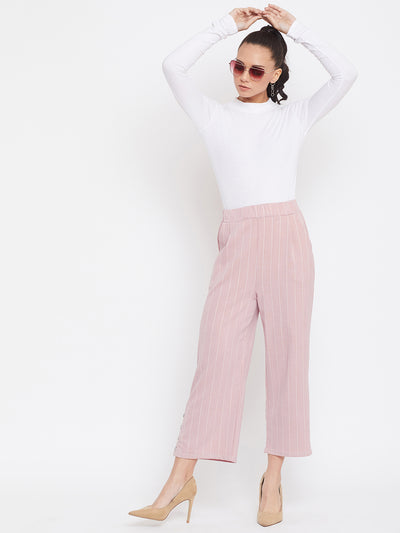 Pink Striped COMFORT FIT Trousers - Women Trousers
