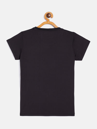 Black Printed Round Neck T-Shirt - Girls T-Shirts
