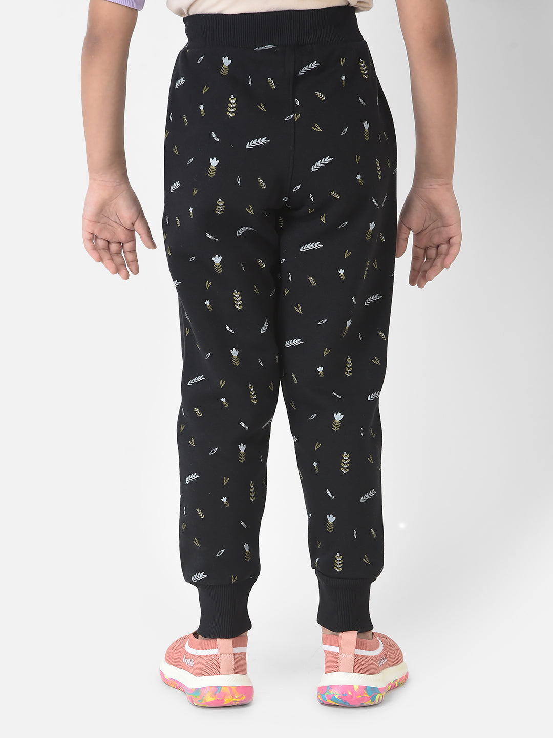  Black Joggers with Floral Print 