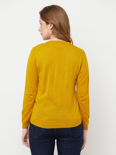 Mustard V-Neck Sweater - Women Sweaters