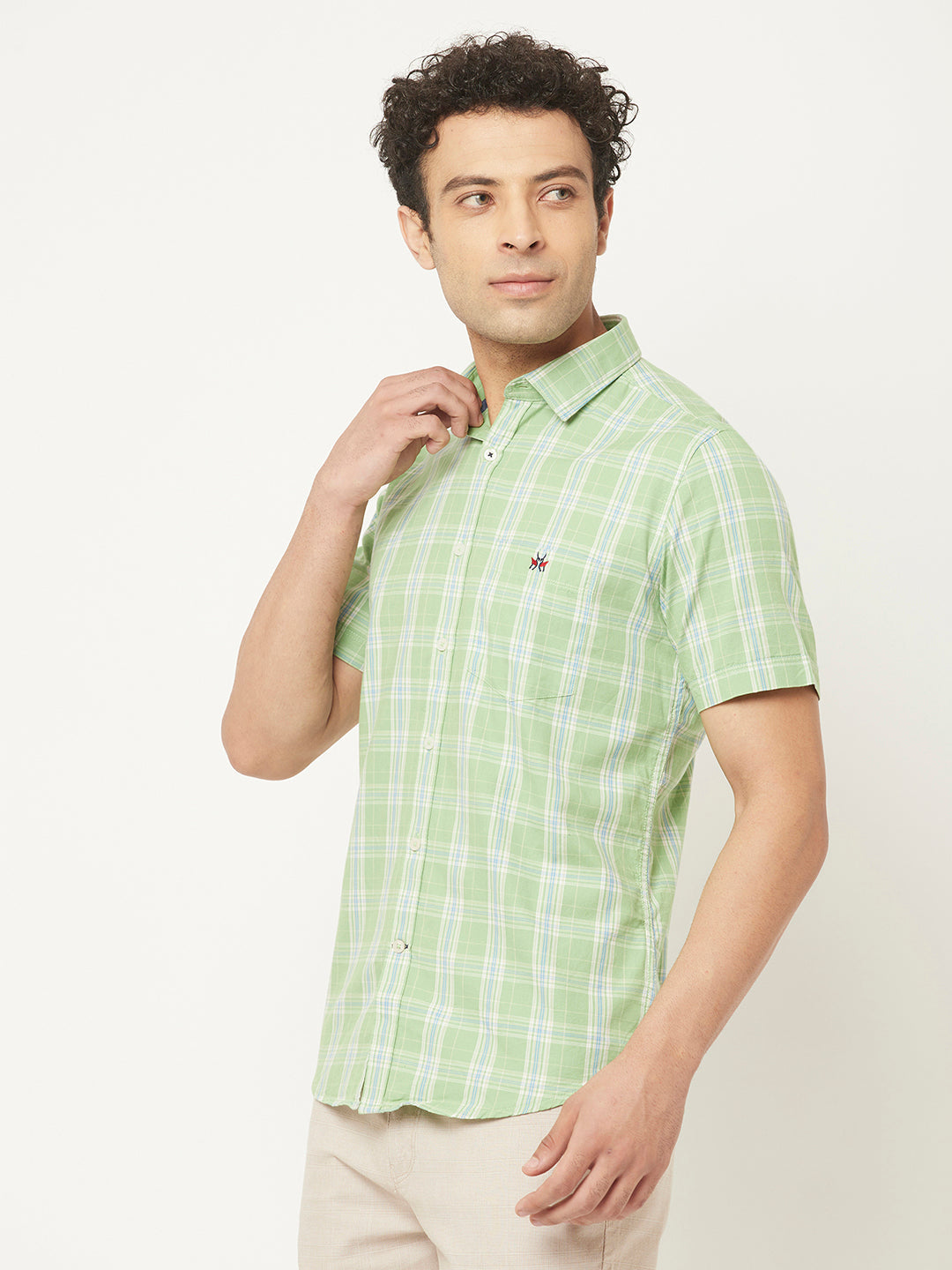   Short-Sleeved Green Shirt in Checks