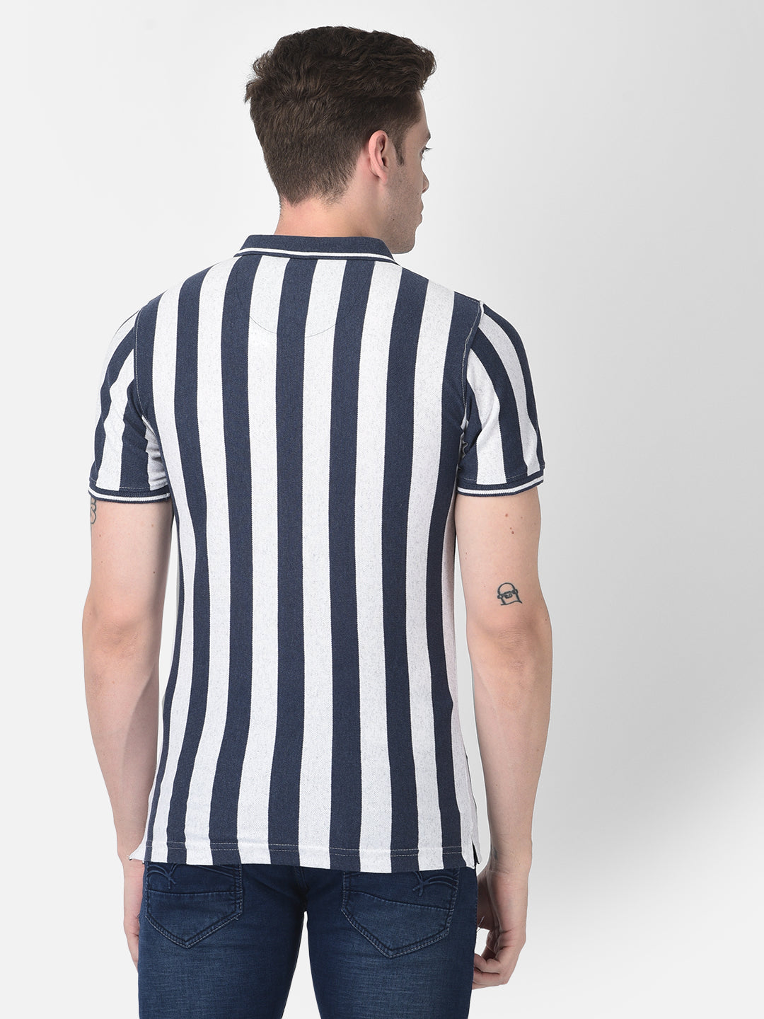 Navy Blue Striped Polo T-Shirt-Men T-Shirts-Crimsoune Club