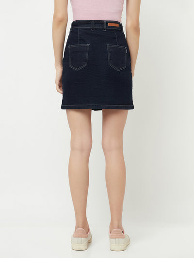 Navy Blue Mini Denim Skirt - Women Skirts
