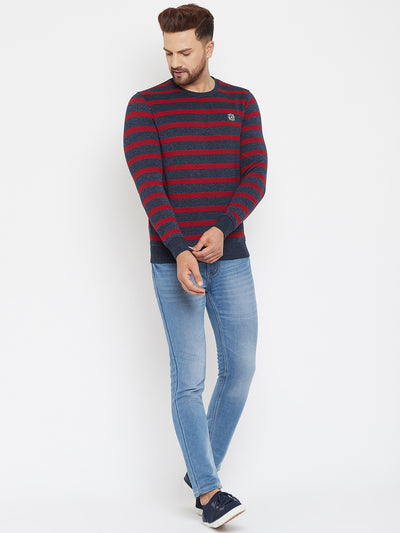 Navy Blue Striped Sweatshirt - Men Sweatshirts