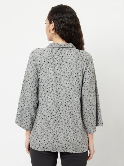 Grey Floral Print Shirt-Women Shirts-Crimsoune Club