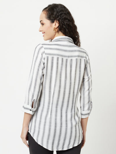 White Striped High-Low Shirt-Women Shirts-Crimsoune Club