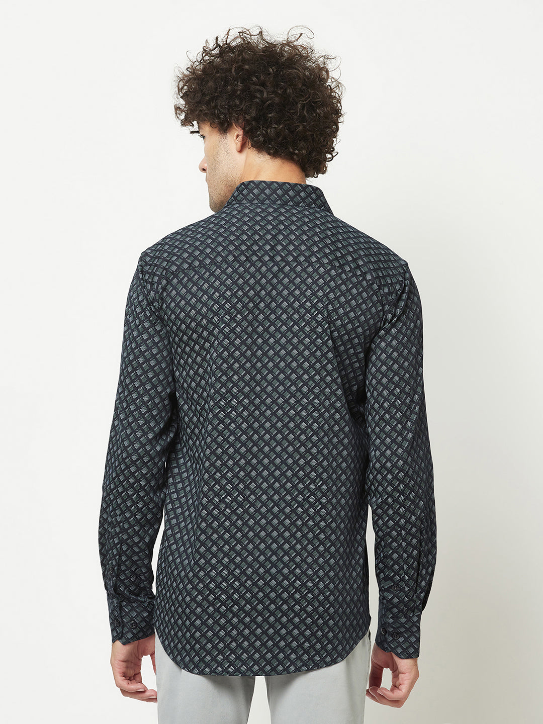  Geometric Print Navy Blue Shirt