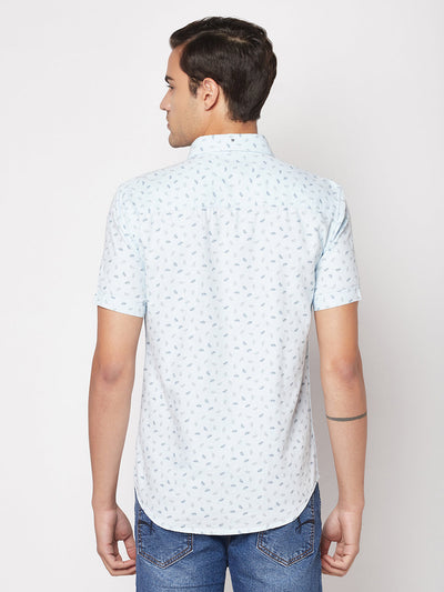  Short-Sleeved Sky Blue Floral Shirt