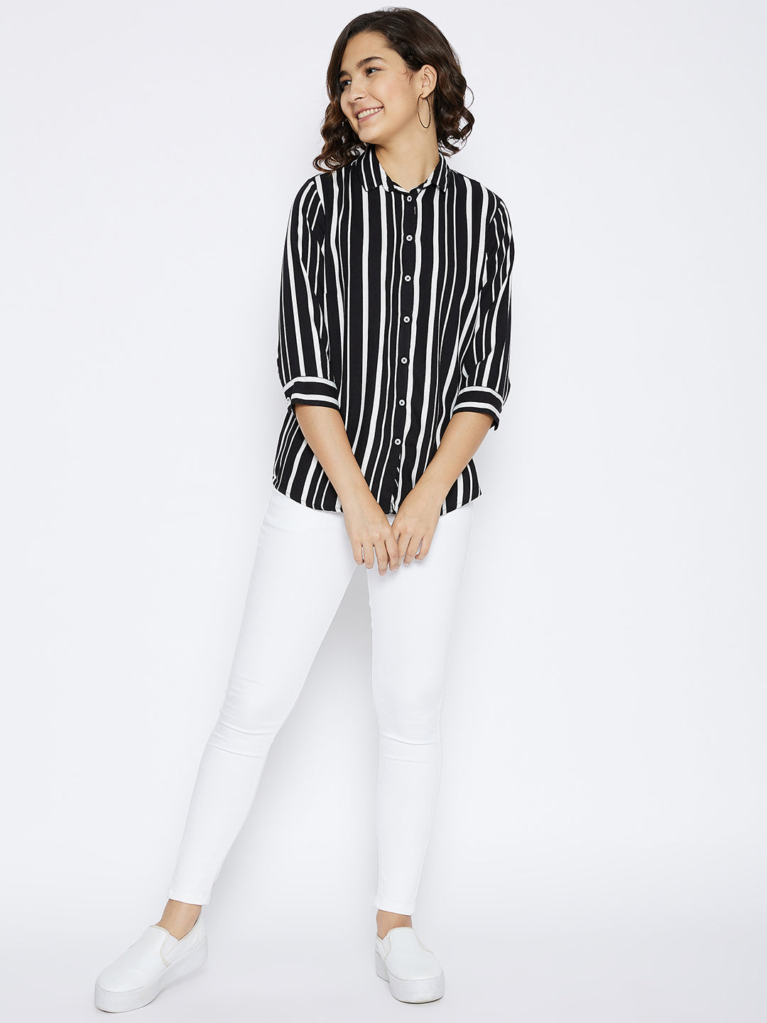 Black Striped Slim Fit shirt - Women Shirts