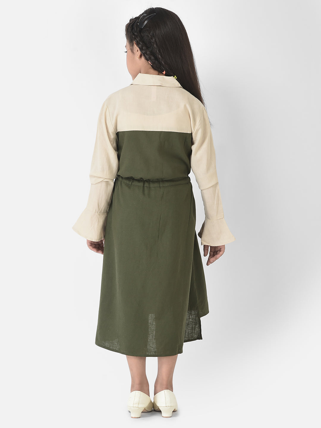 Olive Dress with Patch Pocket Detailing 