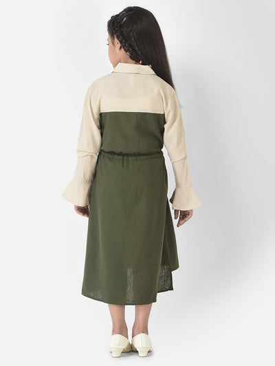  Olive Dress with Patch Pocket Detailing 