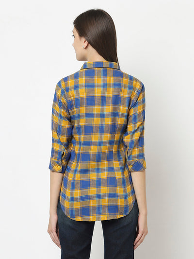 Mustard Checked Shirt in Cotton Blend