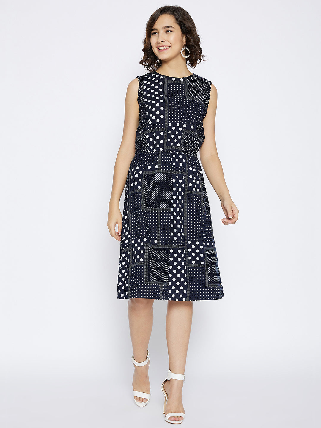 Navy Blue Polka Dots Dress - Women Dresses