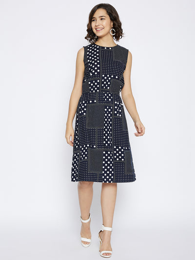 Navy Blue Polka Dots Dress - Women Dresses