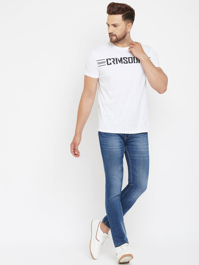 White Printed Round Neck T-Shirt - Men T-Shirts