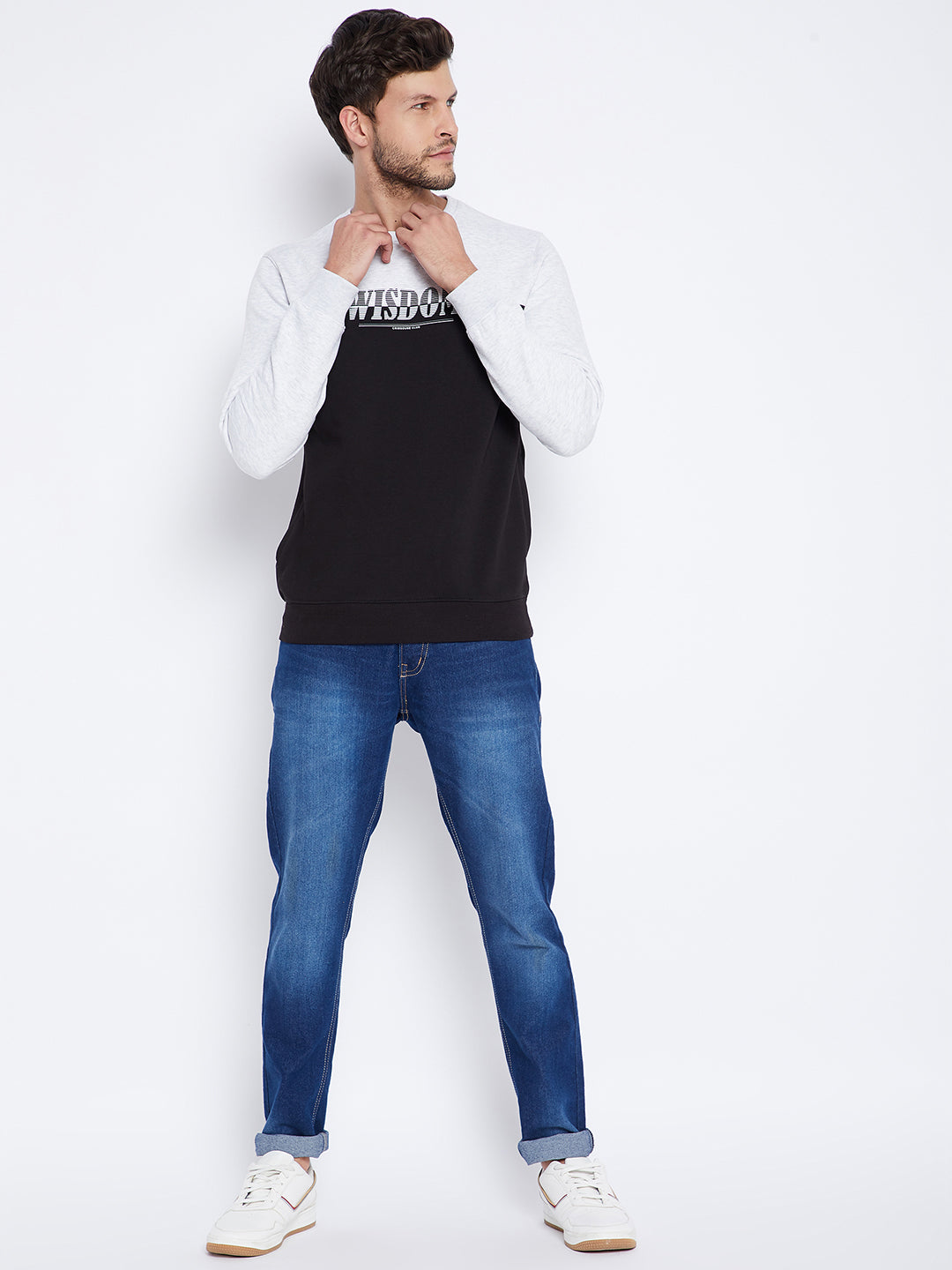Black Colourblocked Round Neck Sweatshirt - Men Sweatshirts