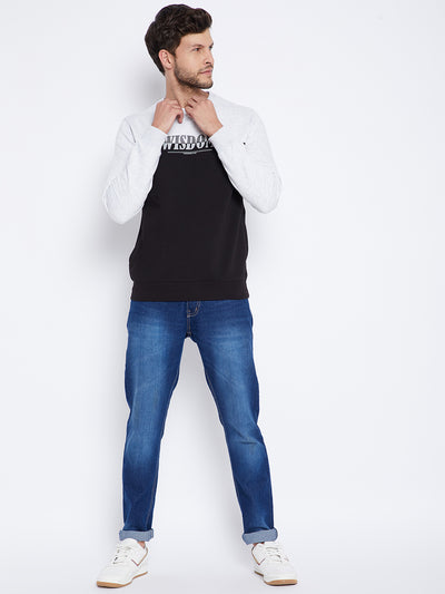 Black Colourblocked Round Neck Sweatshirt - Men Sweatshirts