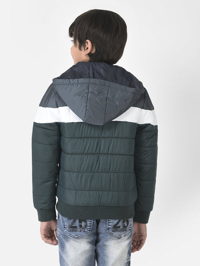  Olive Colour-Blocked Padded Jacket