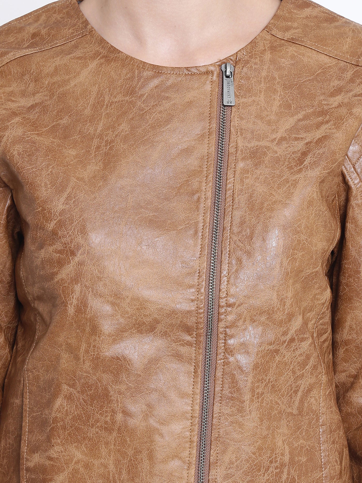 Brown Solid Collarless Jackets-Women Jackets-Crimsoune Club