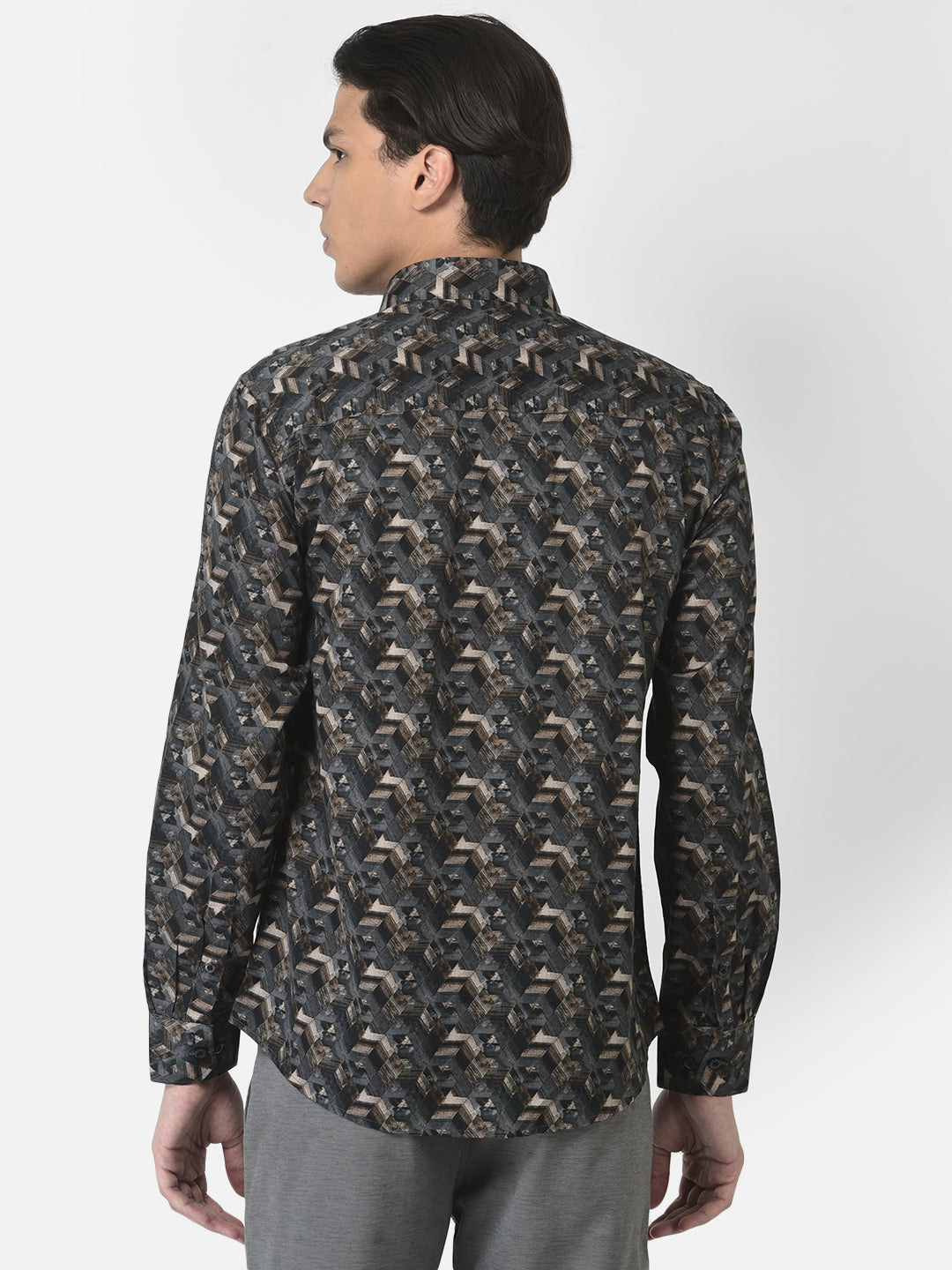 Grey Shirt in Abstract Print 