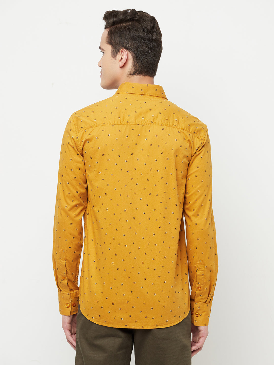 Mustard Floral Printed Shirt - Men Shirts