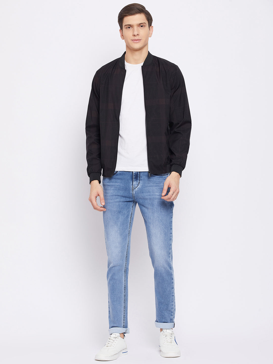 Black Checked Varsity Jacket - Men Jacket