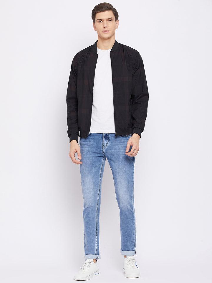 Black Checked Varsity Jacket - Men Jacket