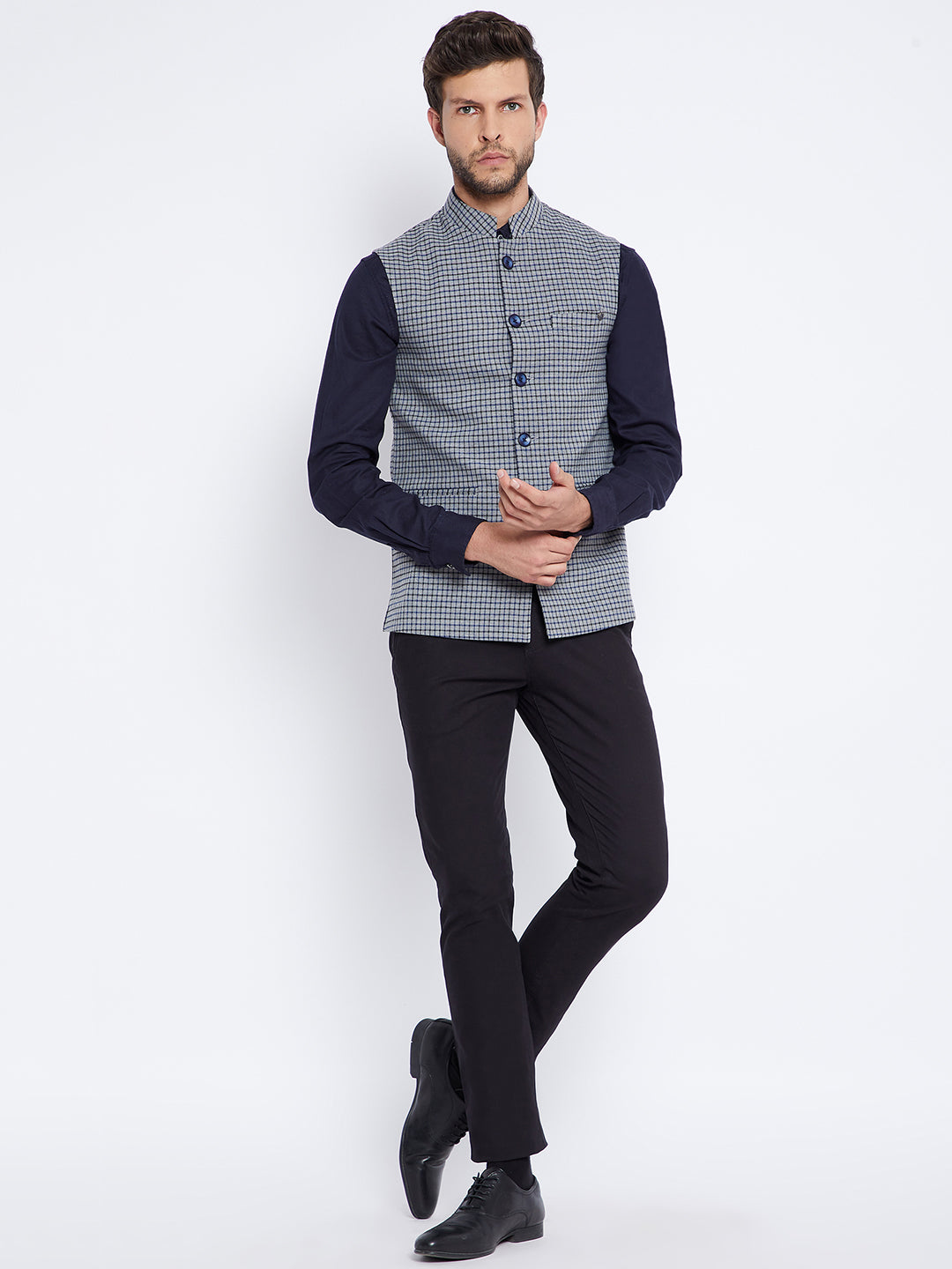Grey Checked Waistcoat - Men Waist Coat