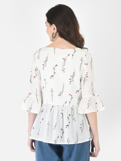 White Floral Peplum Top-Women Tops-Crimsoune Club