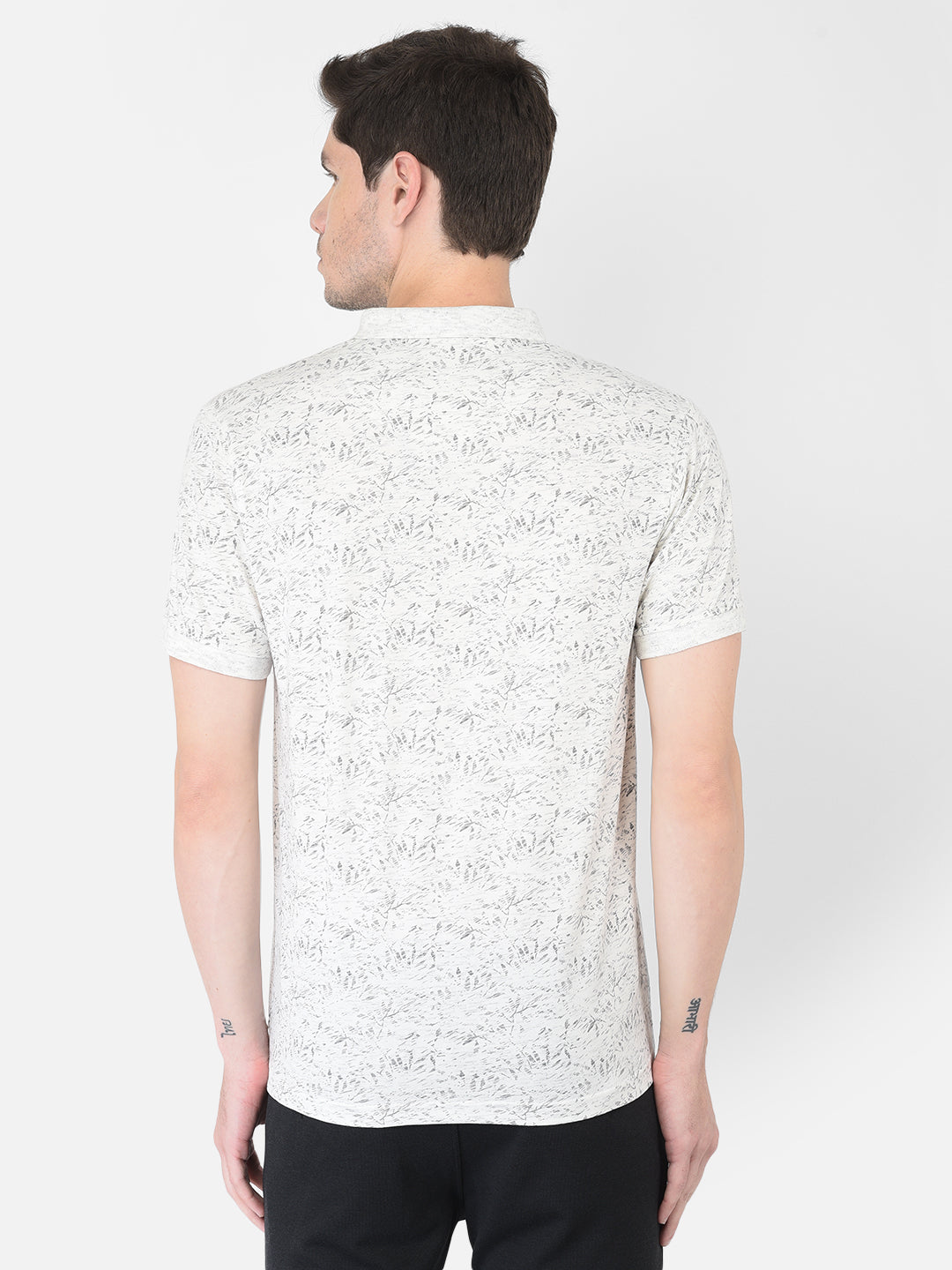 White Floral Printed Polo T-Shirt - Men T-Shirts