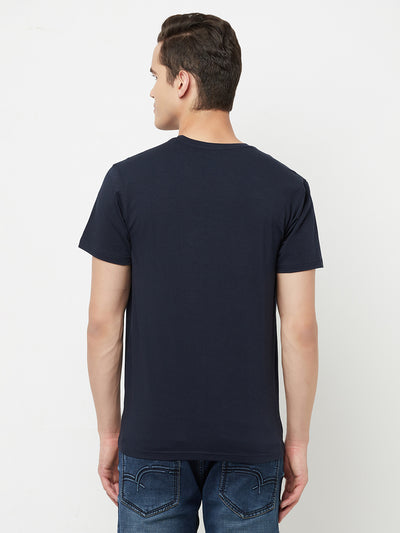 Navy Blue Printed Round Neck T-Shirt - Men T-Shirts