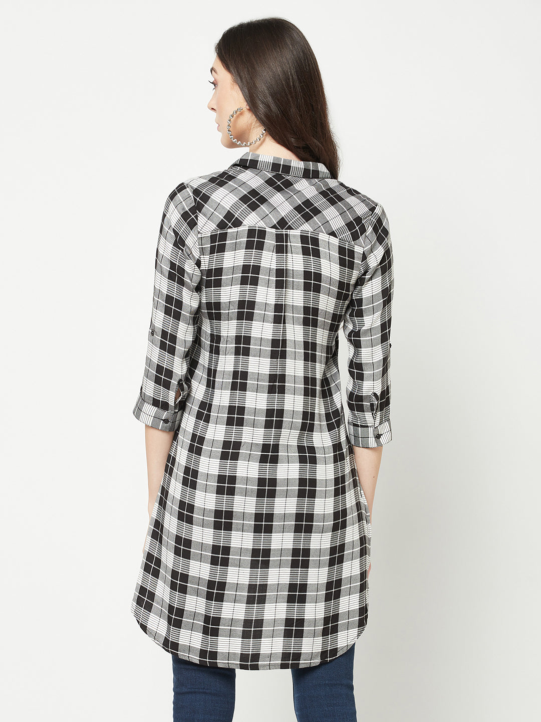  White Checked Longline Shirt