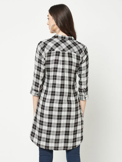  White Checked Longline Shirt