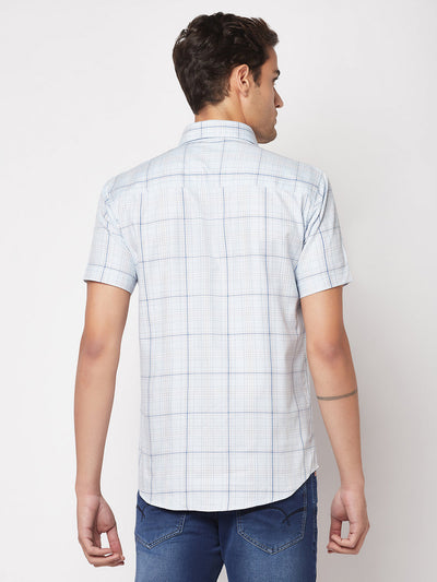  Short-Sleeved Blue Checked Shirt