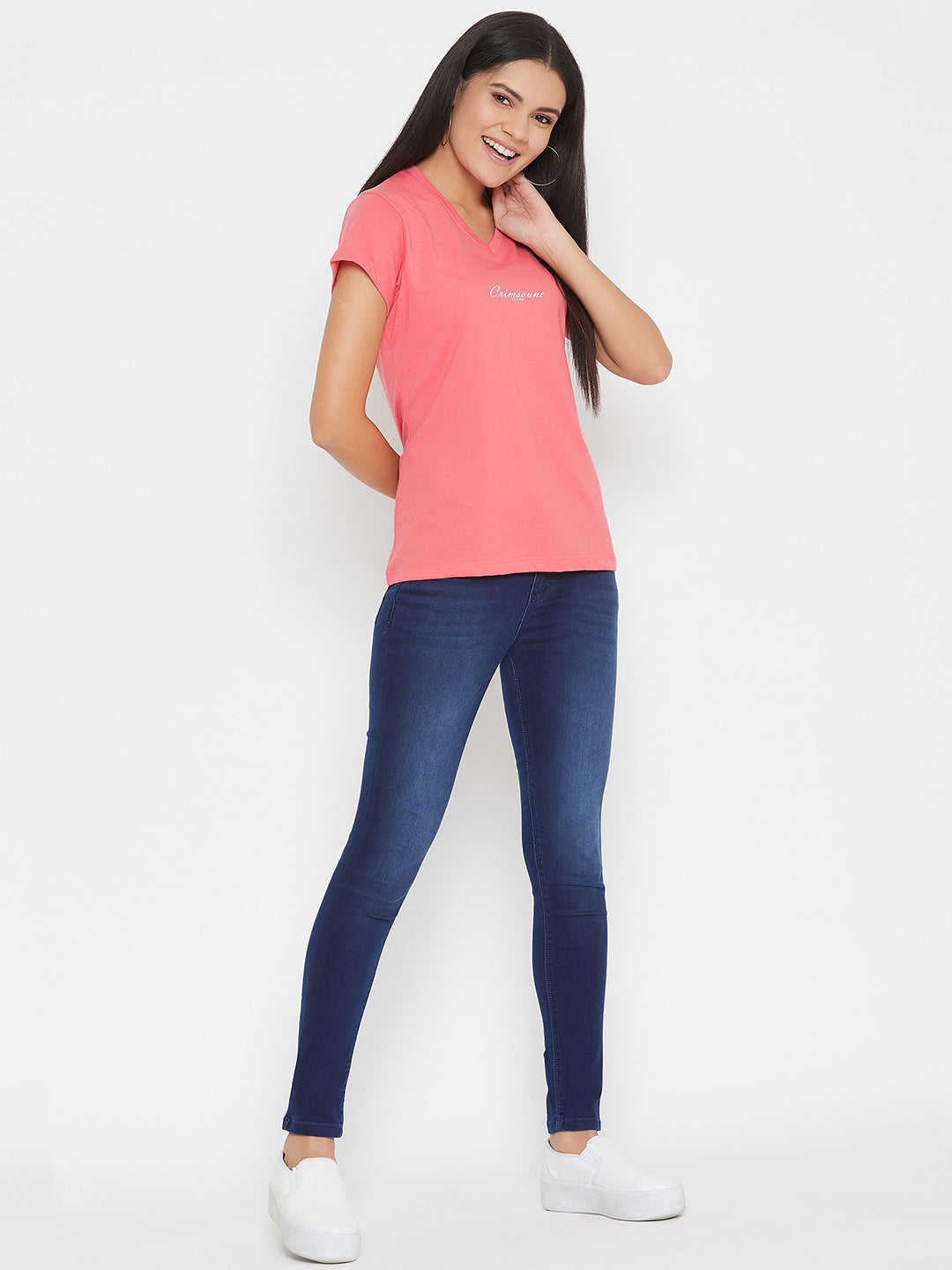 Pink Printed Round Neck T-Shirt - Women T-Shirts